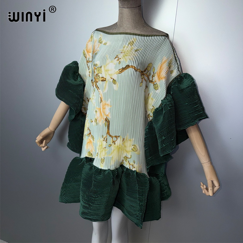 Robe Courte Plissée Élastique WINYI pour Femme – Élégante Robe de Plage, Kaftan, Abaya, Mode Musulmane, Tenue de Soirée de Luxe pour Dubaï
