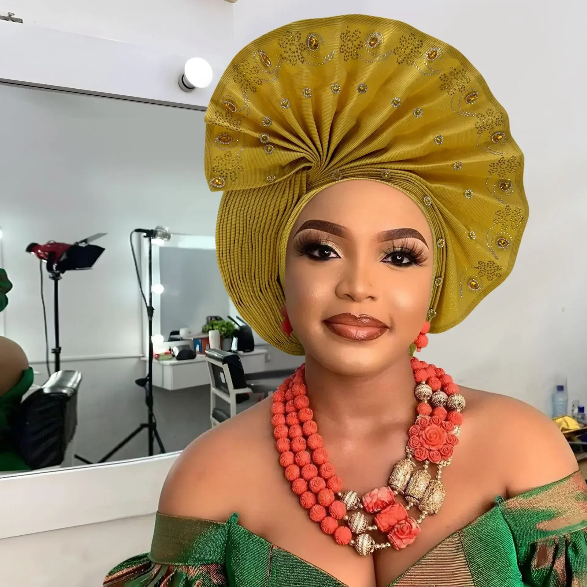 Gele-Cravate de Sauna Africaine pour Femme, Turban, Déjà Fabriqué, Bonnet Femme, Gelee, NigWin, Aso Oke Diamonds, 2025