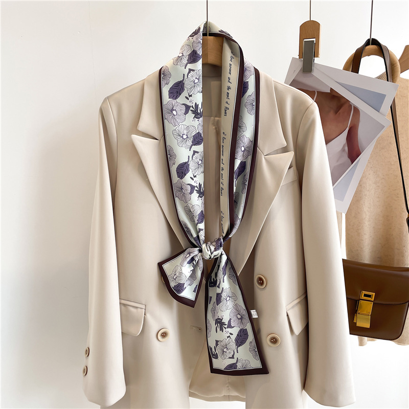 Nouvelle écharpe double couche haut de gamme, écharpe décorative, écharpe d'été à franges, cravate, polyvalente, fine, étroite, pour femme