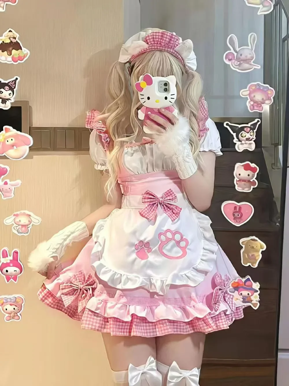 Nouveau Costume de Fille Chat pour Femme, Costume de Cosplay de Soubrette Japonaise Mignonne, Robe Lolita Chat Classique Rose, Noir et Blanc