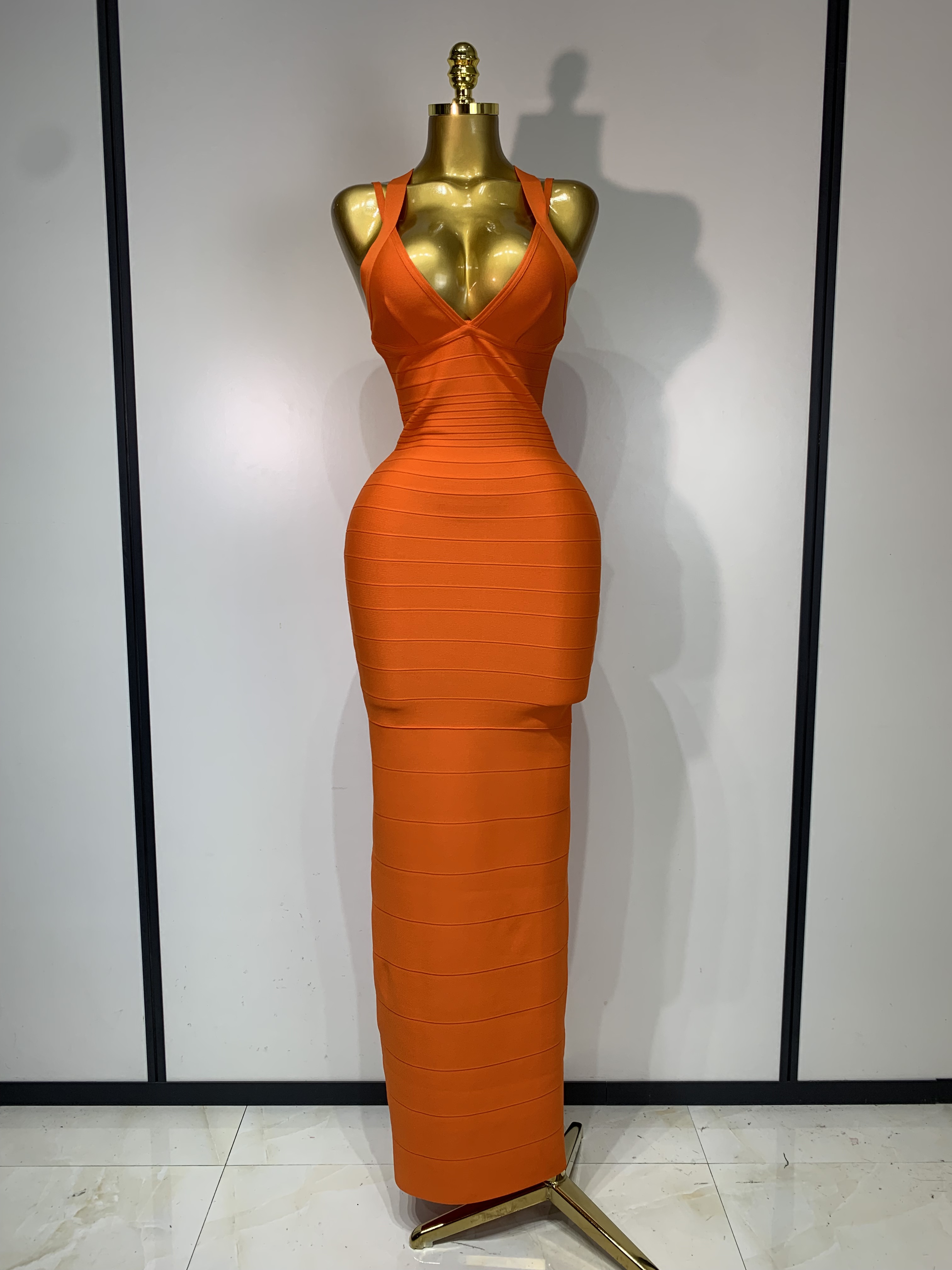 Femmes Sexy col en V Sexy dos nu Maxi longue moulante robes de pansement célébrité fête d'anniversaire élégant tricoté robe d'invité de mariage