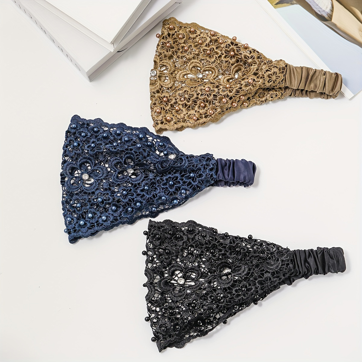 Ensemble de bandeaux bohèmes, bandeaux larges en dentelle vintage pour femmes - Bandeaux élastiques en maille pour le yoga, la gym et la course à pied, accessoires de cheveux vintage