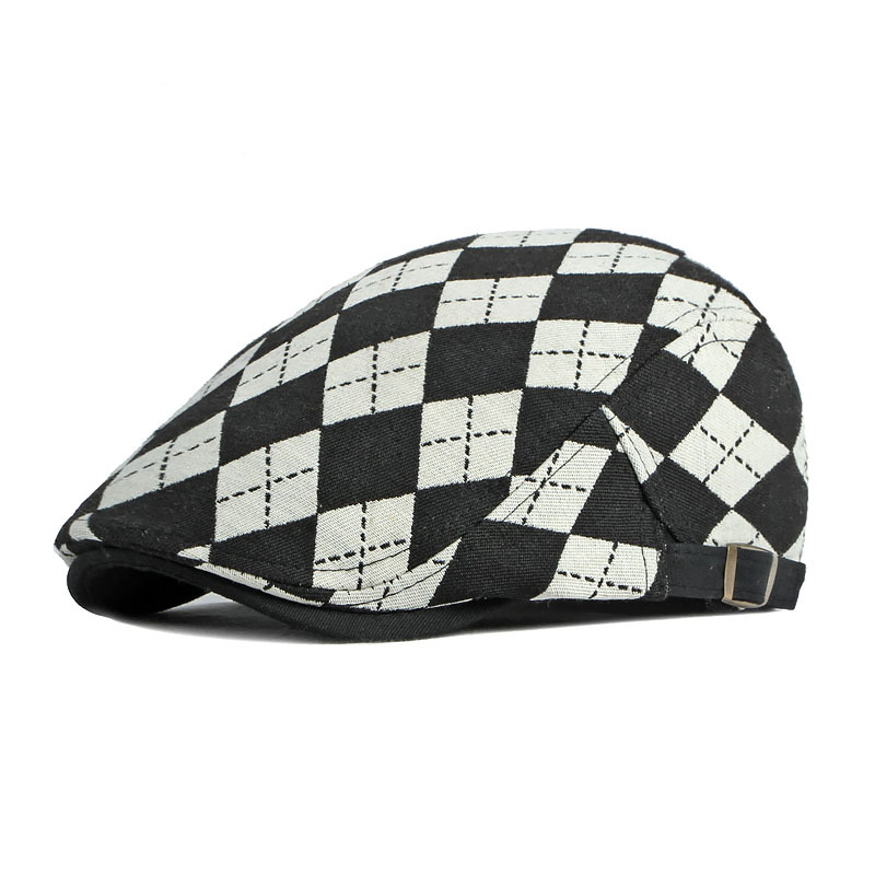 Béret rétro à carreaux pour hommes et femmes, casquette à chevrons, casquette à visière plate, vêtements quotidiens, pare-soleil, chapeau de conduite pour taxis, printemps automne