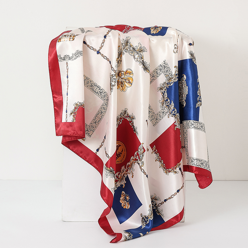 Mode Satin soie carré écharpe impression Design femmes châle et enveloppes bandeau musulman Hijab foulards bandeau de cheveux foulard 90*90 cm