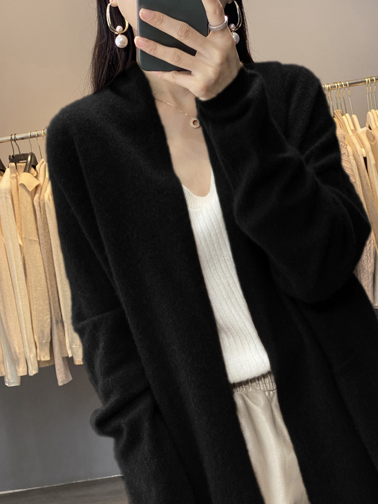 Cardigan en laine mérinos marron pour femme, collection automne-hiver 2026, tricoté, à manches longues, ample, chaud, style coréen, pour Noël