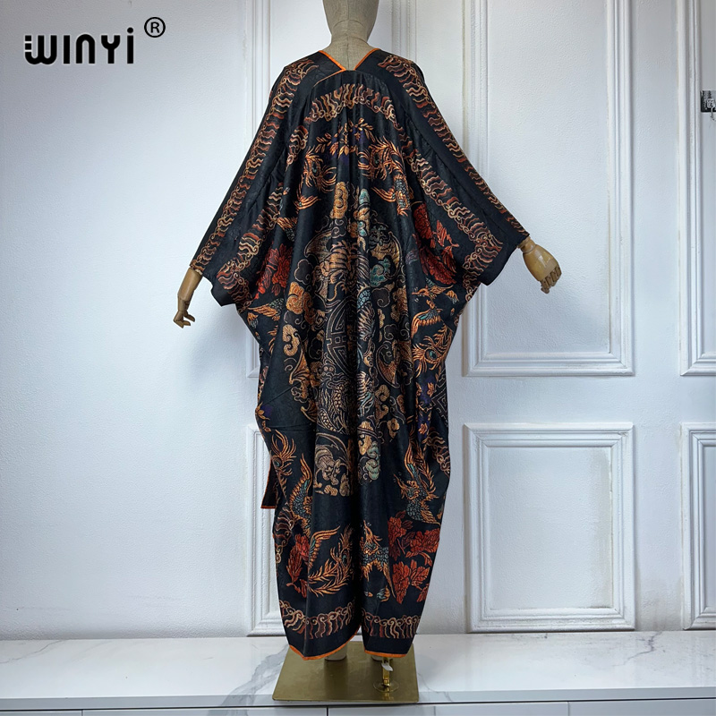 WINYI Abaya ouverte de haute qualité à impression double face, manteau de luxe Dubaï, vêtement de plage, élégant cardigan musulman, kimono, robe maxi