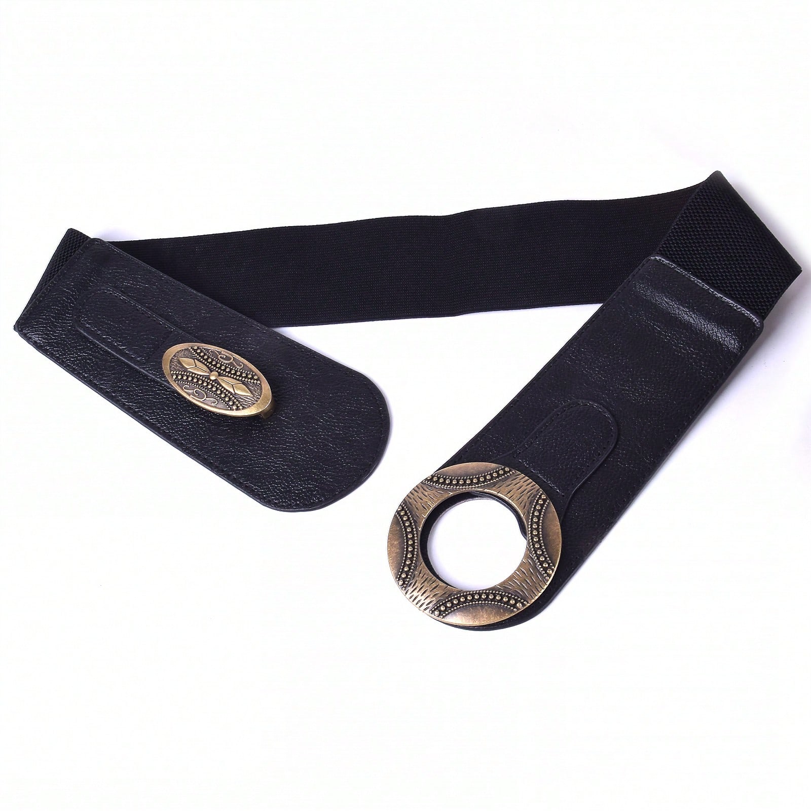 Ceinture large pour femme en cuir avec boucle en métal doré rétro, ceinture à boucle entrelacée pour robe, combinaison et manteau