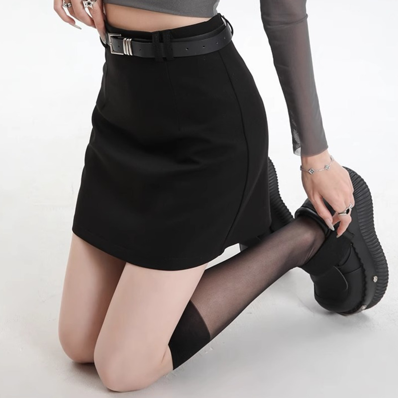 Jupe crayon noire et grise pour femmes, été 2026, mode coréenne, taille haute, jupe slim pour femmes de bureau, jupe unie.