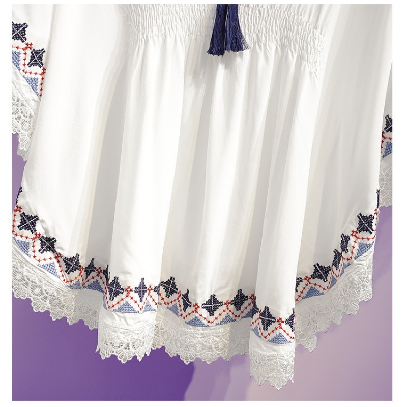 Chemisiers d'été pour femmes, style rétro bohème, imprimés, coupe courte, hauts cape, en coton ample, avec ourlet en dentelle, manches chauve-souris, chemises kimono, Blusa Feminina