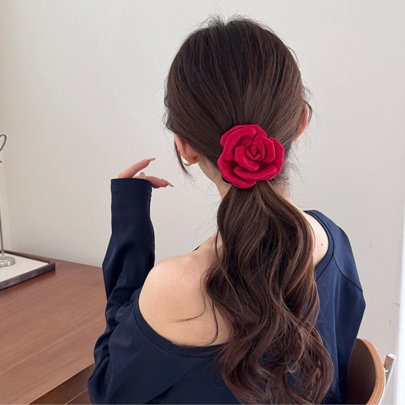 Chouchous en tissu camélia à haute élasticité, bandes de cheveux rétro françaises, accessoires de cheveux à la mode pour femmes et filles, nouvelle collection
