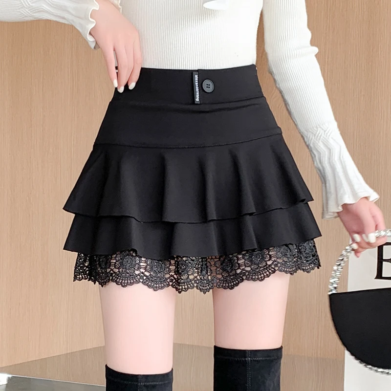 Jupe courte en dentelle anti-absorbe ouissement pour femmes, haut auditutu, gâteau, mode, automne, hiver, nouveau
