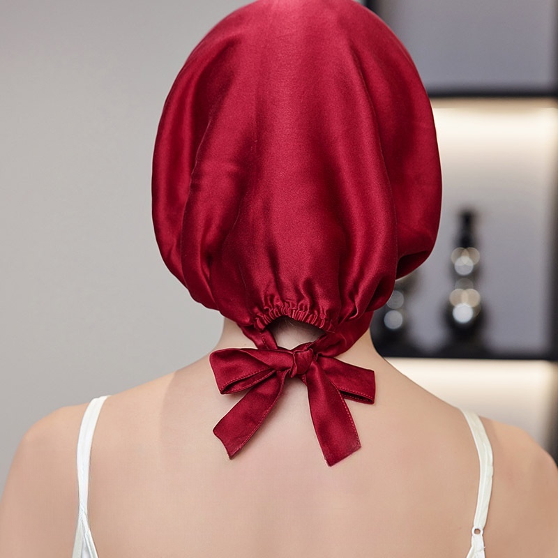 Bonnet de nuit en soie de mûrier 100% pour femme, chapeau de nuit pour 16 mamans avec rubans réglables, soins capillaires