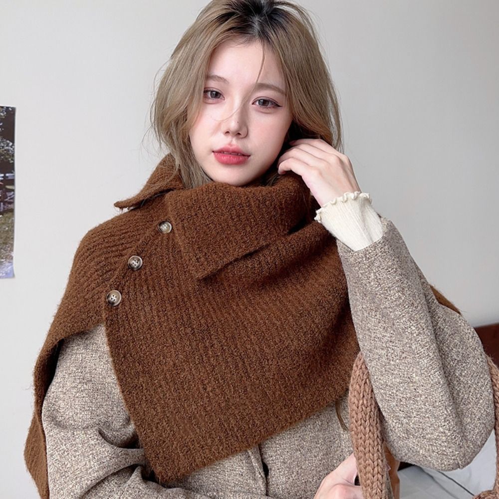 Châle tricoté à boutons simples, écharpe chaude et irrégulière à col haut, cape épaisse pour femme et fille, hiver