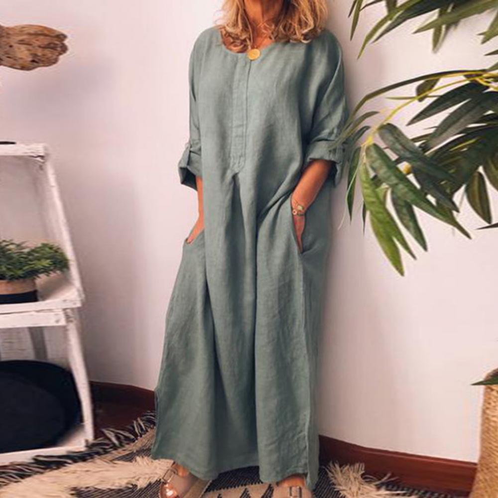 Robe caftan en coton surdimensionné pour femmes, chemise longue, robe longue adt, vêtements décontractés pour dames, document monochrome, mode estivale