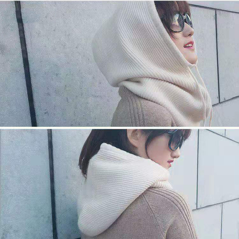 Bonnet d'hiver pour femme, cagoule tricotée avec écharpe intégrée, coupe-vent et chaud, col cache-cou