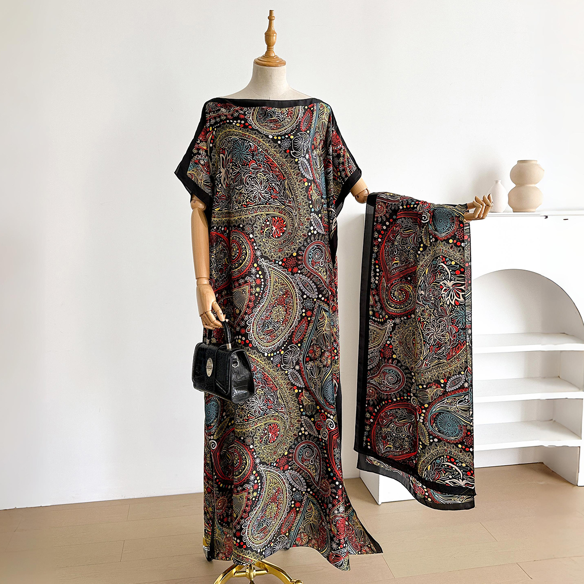 Nouvelle mode été Robe imprimée avec grande écharpe dubaï turquie caftan musulman ample Abaya femmes africain décontracté Paisley châle Robe