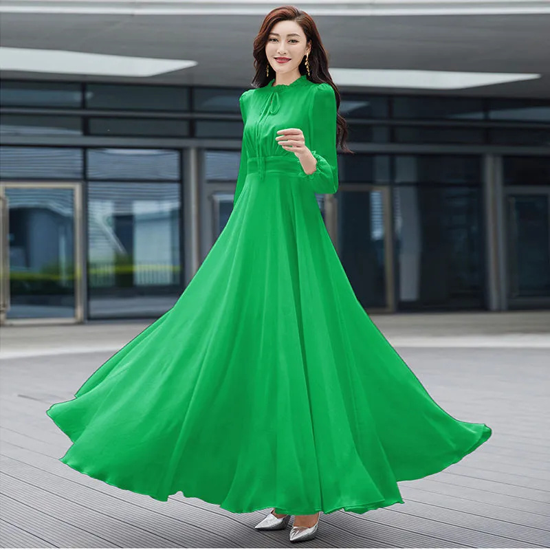 Robe longue en mousseline de soie bohème pour femme, nouvelle collection 2026, élégante, manches longues, 4XL, robe de plage ajustée pour femme