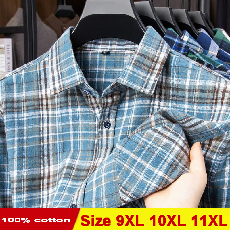 Chemises surdimensionnées en flanelle à carreaux pour hommes, manches longues, en coton, mode décontractée, douce, coupe Standard, 11XL, 10XL, 9XL