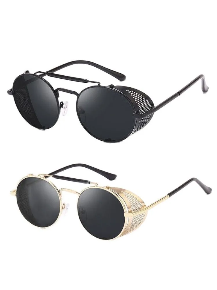 Lunettes de soleil rétro Steampunk pour hommes et femmes, de marque, rondes, en alliage, UV400, Gafas De Sol
