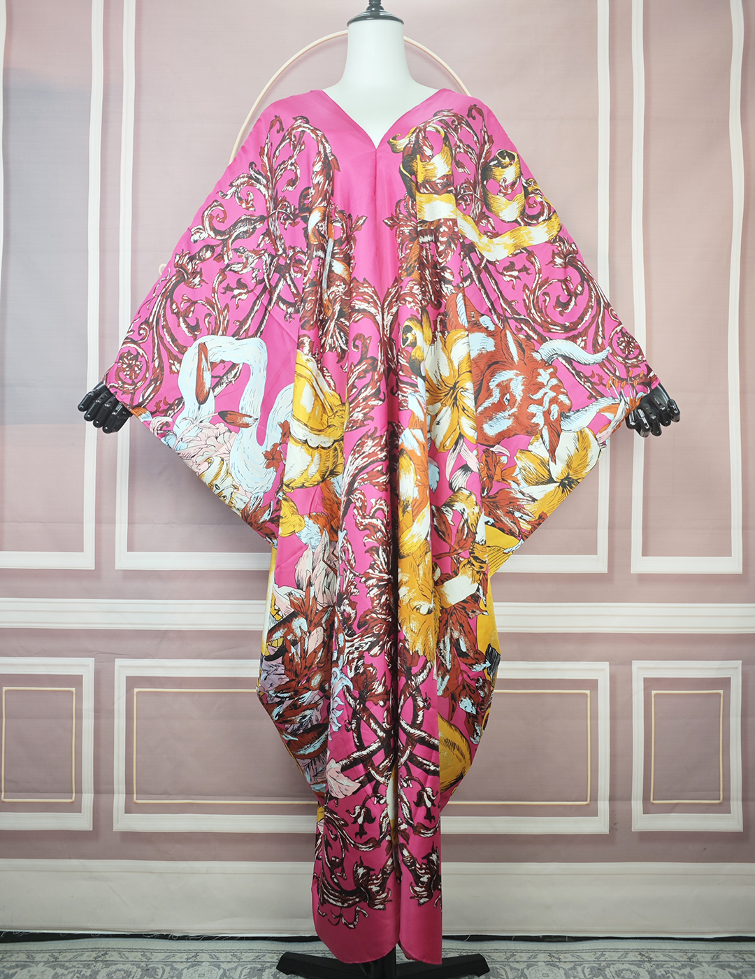 Vêtements de plage d'été robe caftan ample élégant imprimé femmes musulmanes Boho col en v soie robe Maxi femme africaine Streetwear Abaya
