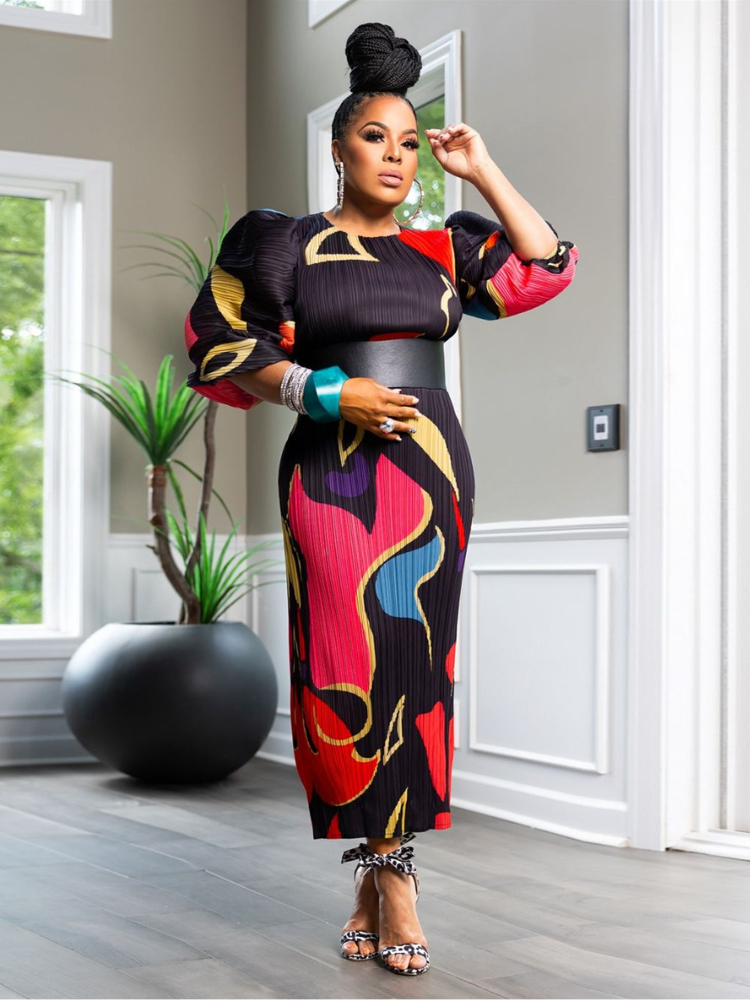 Robe longue pour femmes, imprimé Floral, col rond, manches lanternes, épissure élégante, Y2k, Streetwear, plissée, travail, été 2025