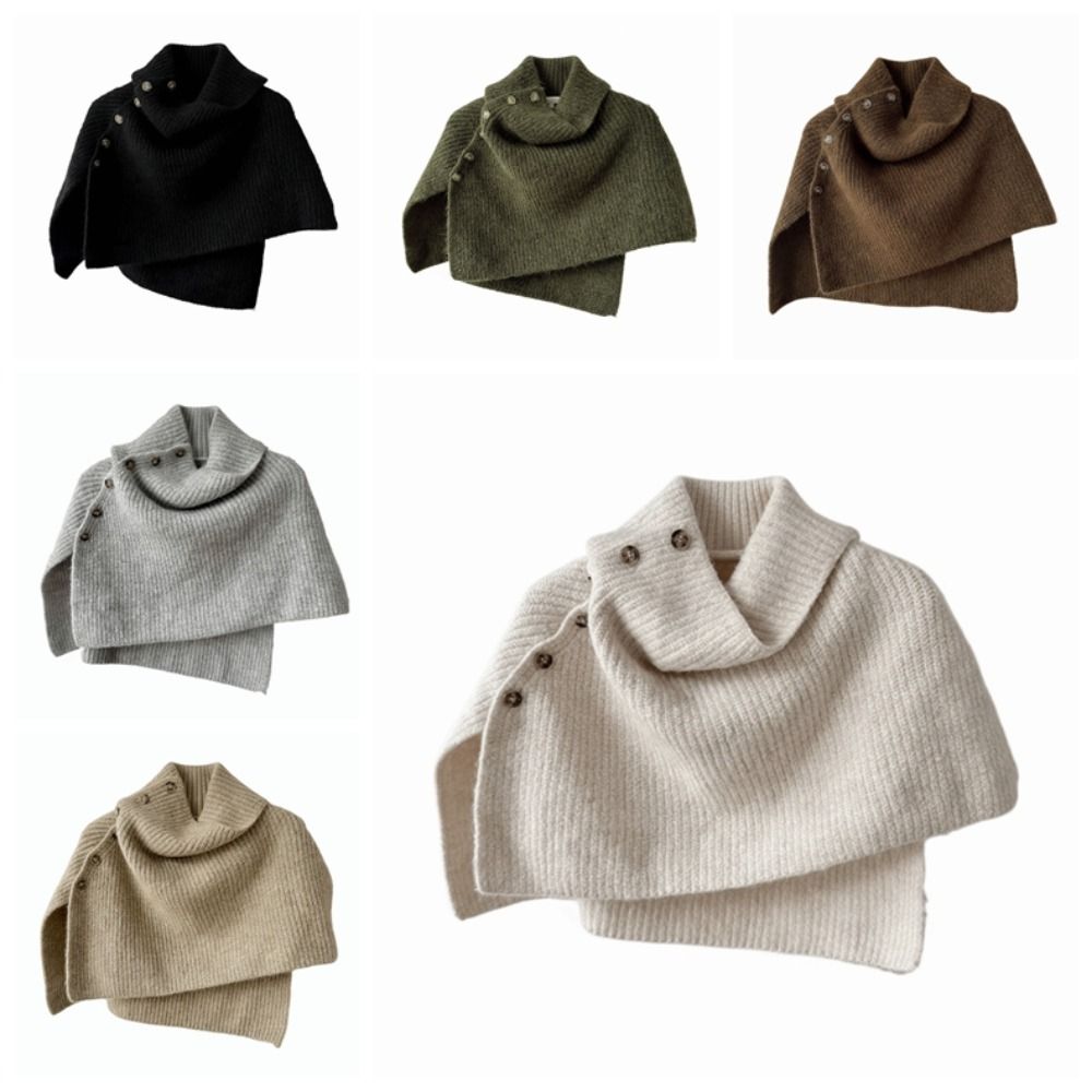 Châle tricoté à boutons simples, écharpe chaude et irrégulière à col haut, cape épaisse pour femme et fille, hiver