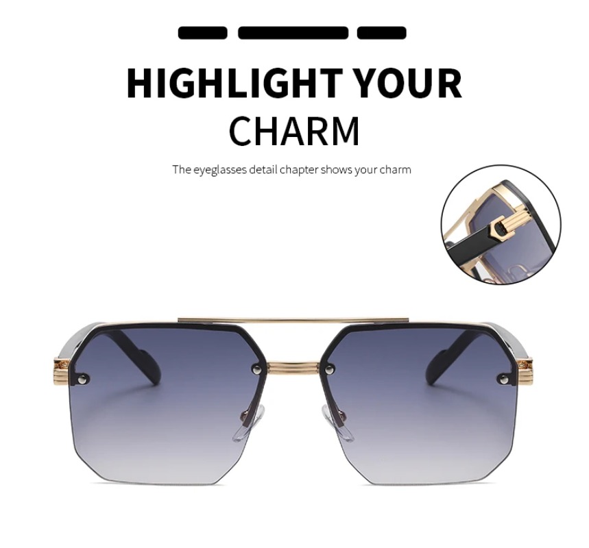 Lunettes de soleil métalliques pour hommes, monture carrée demi-cerclée, style décontracté, tendance, personnalité, rétro, mode, pour sports de plein air