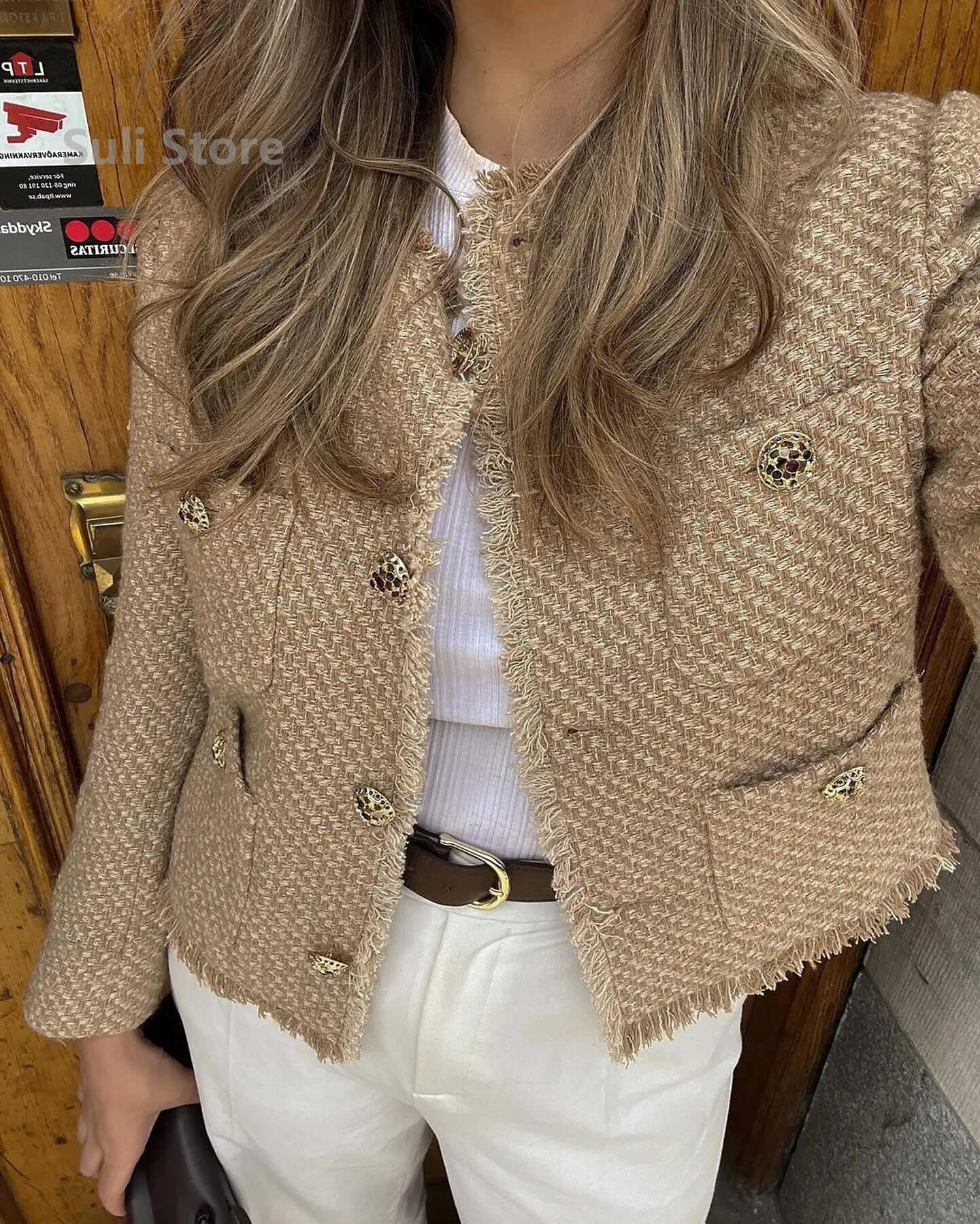 Chic femme Tweed basique veste manteau femmes vêtements laine vêtements d'extérieur à manches longues bouton avant vêtements de dessus pour femmes Chic hauts