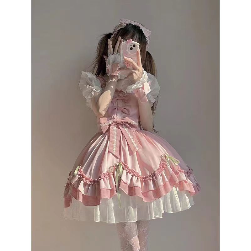 Robe de princesse cosplay à manches courtes pour femmes, style japonais, robe lolita mignonne, robe de fête féminine, mode Y2k, mini robe, subculture
