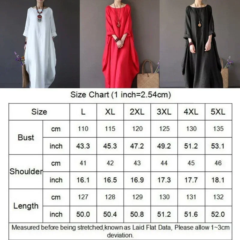 Robe d'été fine en coton et lin pour femmes, manches longues, style Boho, couleur unie, caftan Vintage