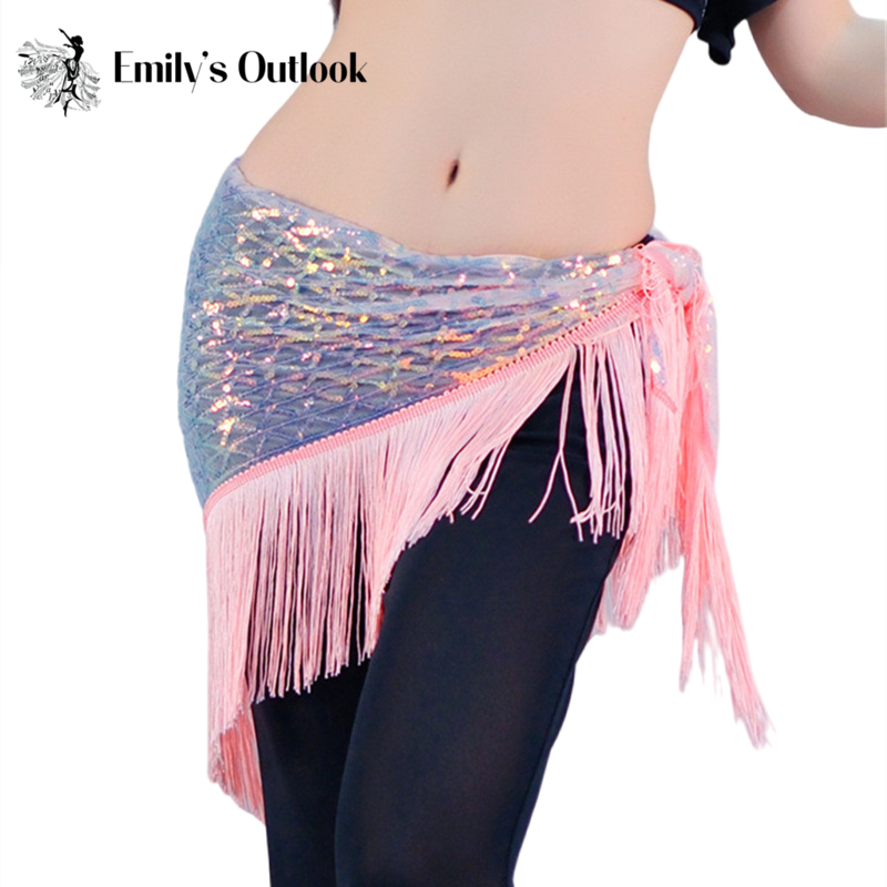 Écharpe de hanche de danse du ventre avec glands et paillettes, Mini jupe portefeuille triangulaire pour femmes, Performance orientale, Costume à franges, pratique d'entraînement
