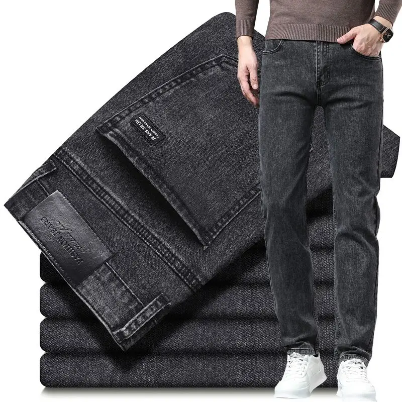 2025 nouveaux hommes mode Slim Fit jean mâle élasticité intelligent décontracté mi classiques droit Denim pantalon de mariage noir pantalon