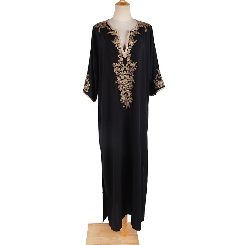 Robe de maillot de bain caftan de plage brodée pour femmes, couverture de maillot de bain Bikini à manches courtes