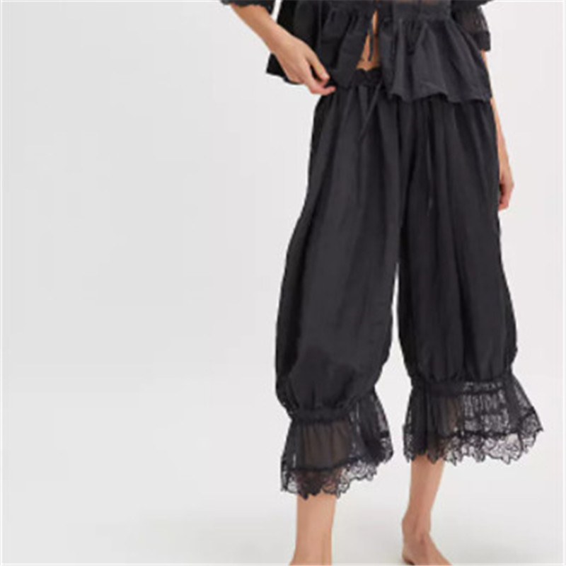 Pantalon Bloomers pour femmes Y2K, garniture en dentelle, Vintage, mignon, à volants, citrouille, Long, Capri, bas de pyjama, décontracté, Streetwear