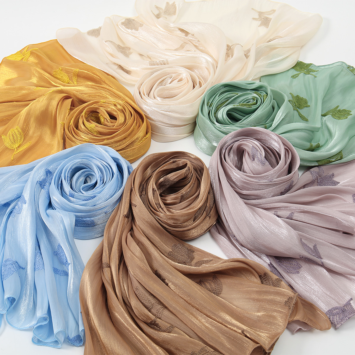 Nouveau Hijab en Soie Brillante pour Femmes, Châles Longs Musulmans Brodés, Hijab en Soie Satinée de Qualité Supérieure, Foulards Plissés Island