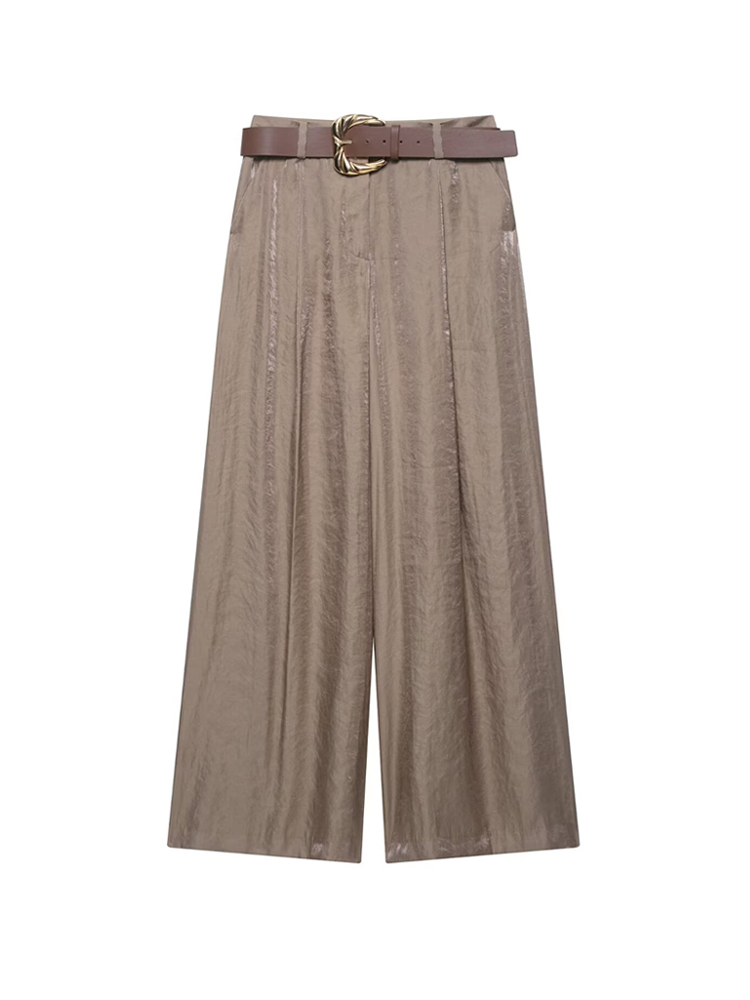Pantalon taille haute à jambes larges pour femmes, mode ceinturée, fléchettes avant, poches latérales
