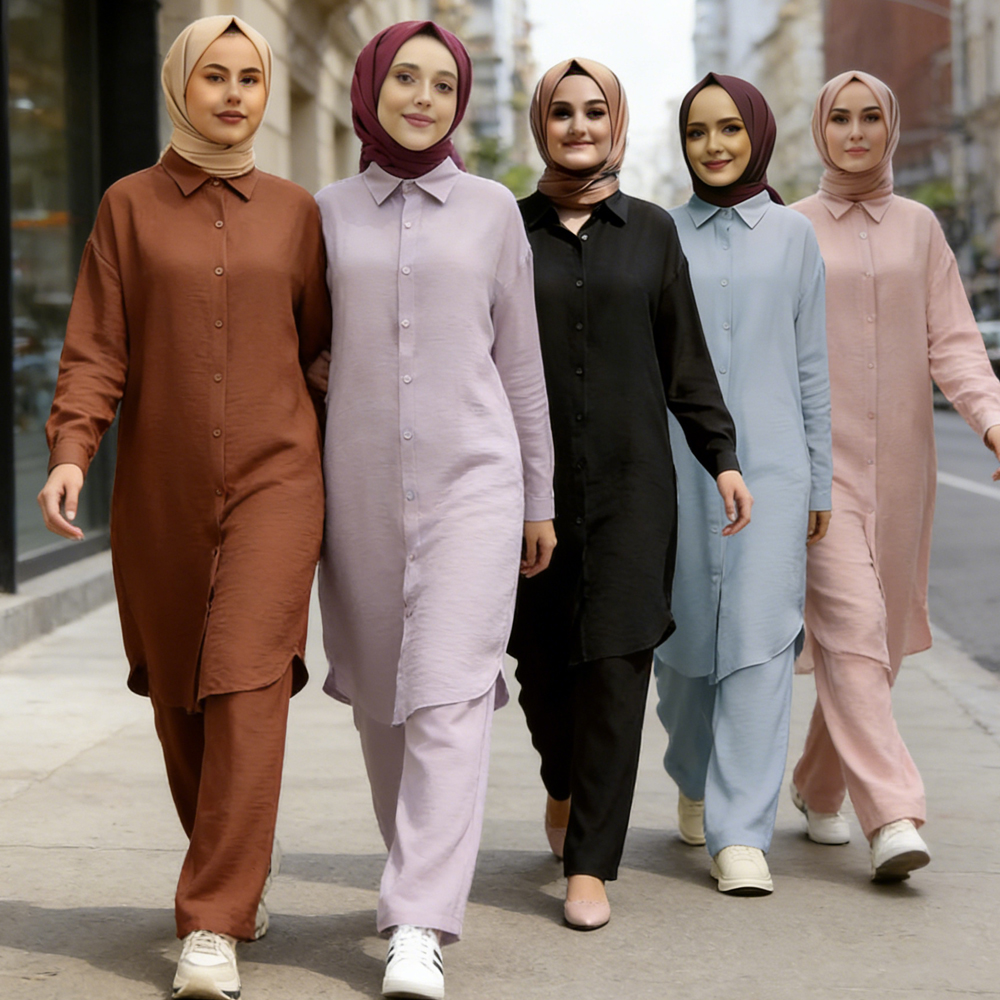 Printemps tenue musulmane ensemble turquie dubaï Abaya femmes à manches longues chemise pantalons décontractés costume modeste vêtements islamiques Ensembles Femme