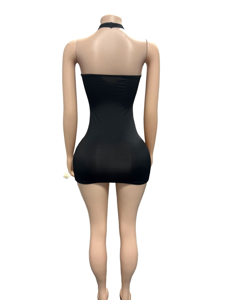 Robe Courte Moulante Sexy pour Femme, Col Halter, Dentelle, Décolleté Creux, Sans Manches, Idéale pour Soirées Clubbing