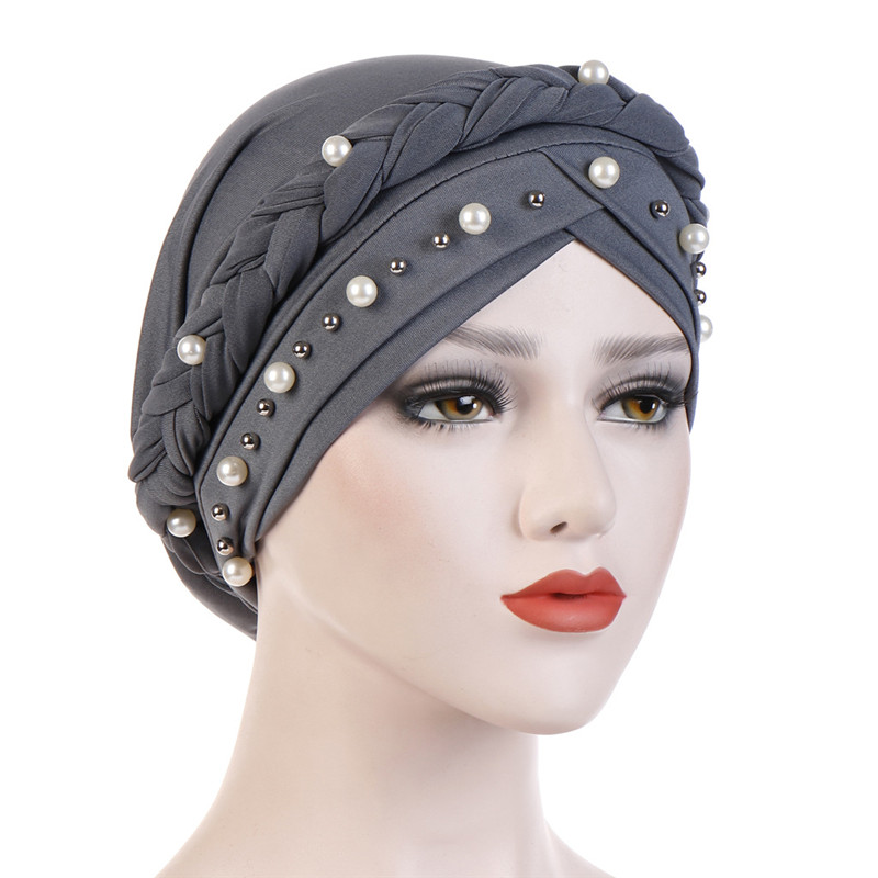 Foulard de tête pour femmes musulmanes, Turban en coton solide, Bonnet Hijab, perle blanche, intérieur, Turban enveloppant arabe