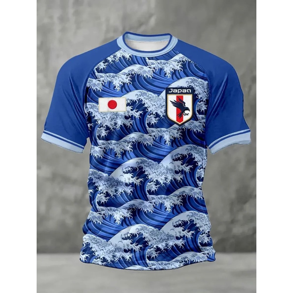 Maillot de football imprimé pour homme été 2026, T-shirt 3D à manches courtes, motif drapeau japonais, pour supporter sportif, décontracté et respirant