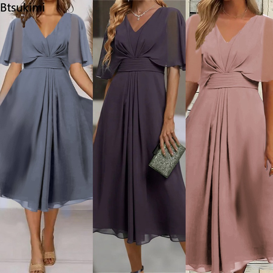 Robe de soirée longue et élégante pour femmes, grande taille, ligne A, col en V, volants, en mousseline de soie, Robe de mariée formelle, éblouissante, 2026