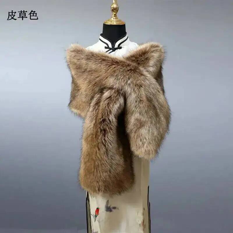 Écharpe en peluche pour femme, châle de luxe chaud en fausse fourrure de renard, cape longue pour mariage, taille 165*30cm
