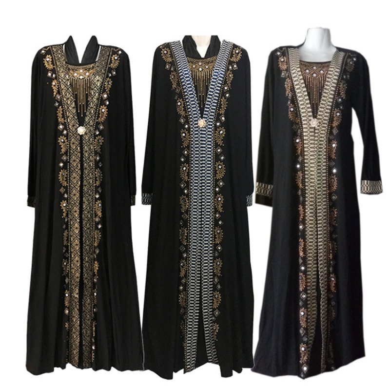 Abaya Islamique Arabe de Dubaï pour Femmes, Robe Longue Musulmane, Kaftan à Paillettes et Perles, Robes Maxi Élégantes à Empiècements, Vêtements Islamiques, Caftan