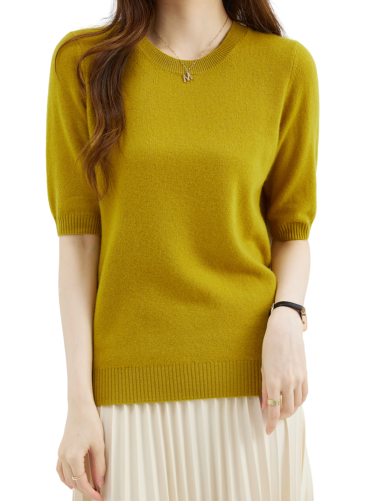 Pull ras du cou en laine mérinos pour femme, pull à manches courtes, pulls en tricot, vêtements féminins, mode, été, automne, 100%