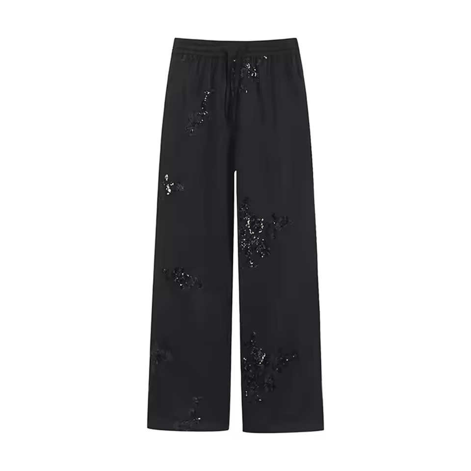 Ensemble chemise et pantalon brodés pour femmes, ensemble 2 pièces, haut et pantalon en Satin à paillettes, nouvelle collection printemps été 2025