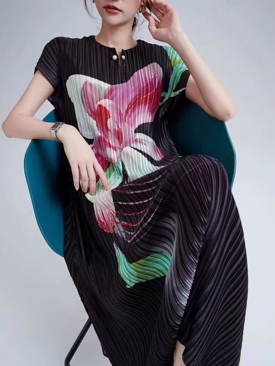 Robe plissée imprimée vent National pour femmes, Cheongsam amélioré à fleurs, Slim, ample, mode rajeunissante, mode été, nouvelle collection