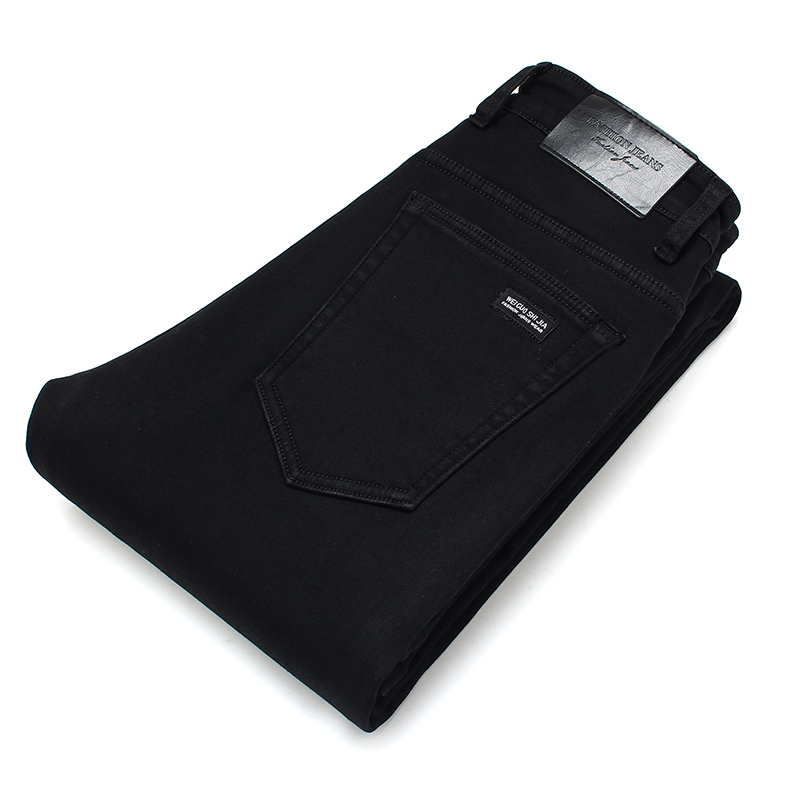 Jean noir extensible pour hommes, Style classique, mode Business, pantalon en Denim noir pur, Slim, marque masculine, pantalon décontracté