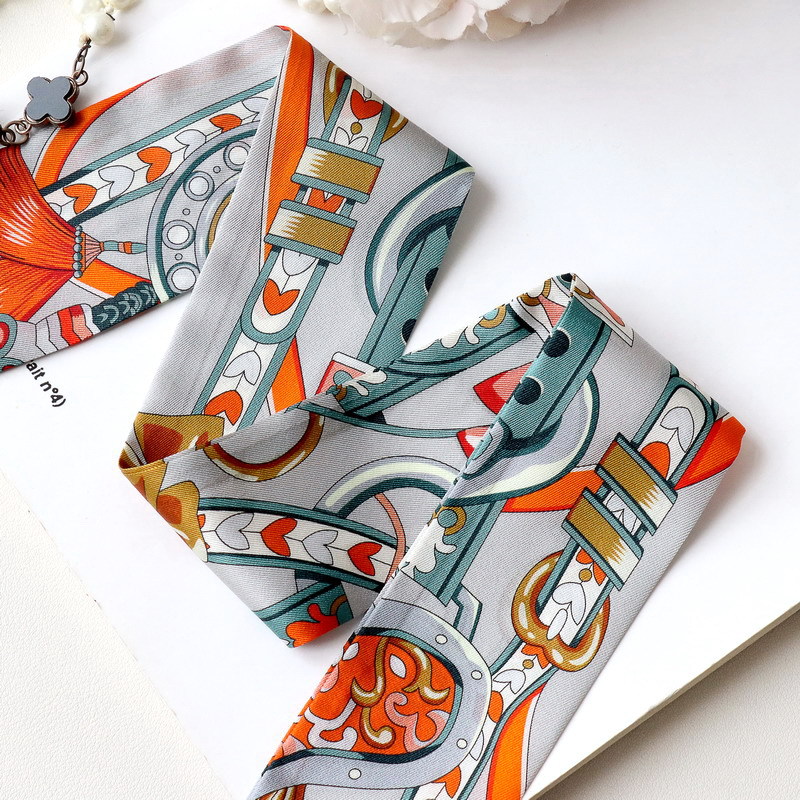 Foulard en soie twill 100% de luxe pour femme, bandeau fin, ruban pour poignée de sac, cravate en soie tendance pour femme