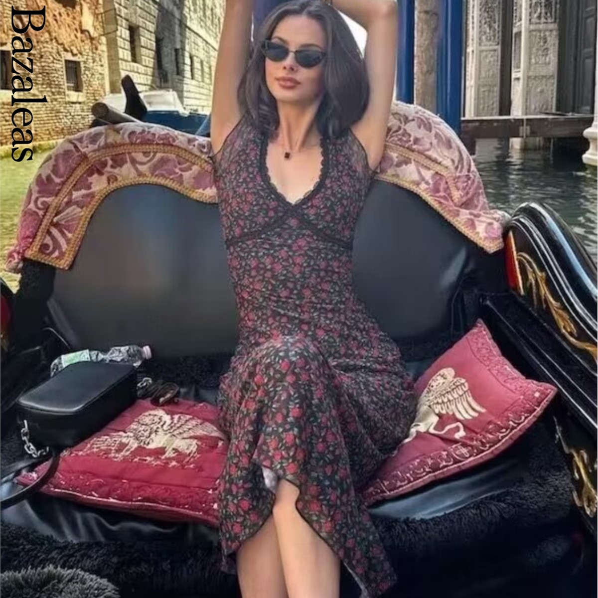 Robe en dentelle élégante pour femmes, col en V, manches courtes, robe de soirée midi, rose, imprimé floral, robes de soirée de vacances, été, 2025