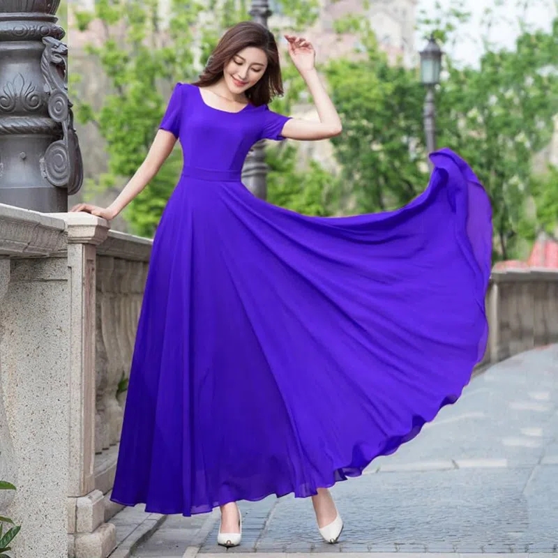 Robe d'été longue en mousseline de soie pour femmes, tenue de plage bohème, élégante, manches courtes, 5XL, nouvelle collection 2025